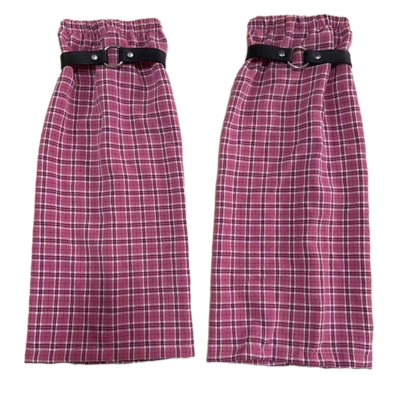 Women Harajuku Plaid Check Print Leg Warmers with Faux Leather Ring Gothic Punk  Foot Cover Socks Wide Leg Baggy 37JB