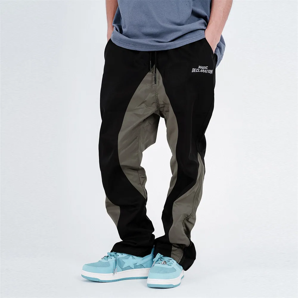 

Мужские брюки на бедрах, уличная одежда, брюки с боковой молнией, Свободные мешковатые брюки в стиле Харадзюку, прямые брюки в стиле хип-хоп, уличная мода