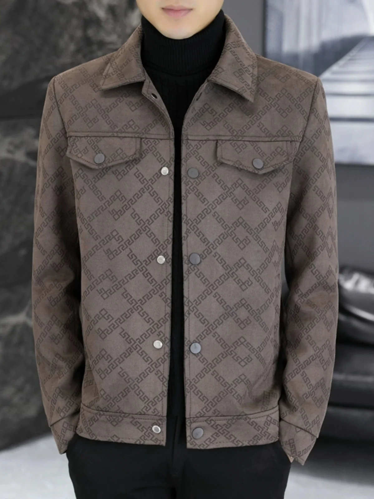 Новая осенне-зимняя замшевая куртка мужская модная шерстяная с лацканами