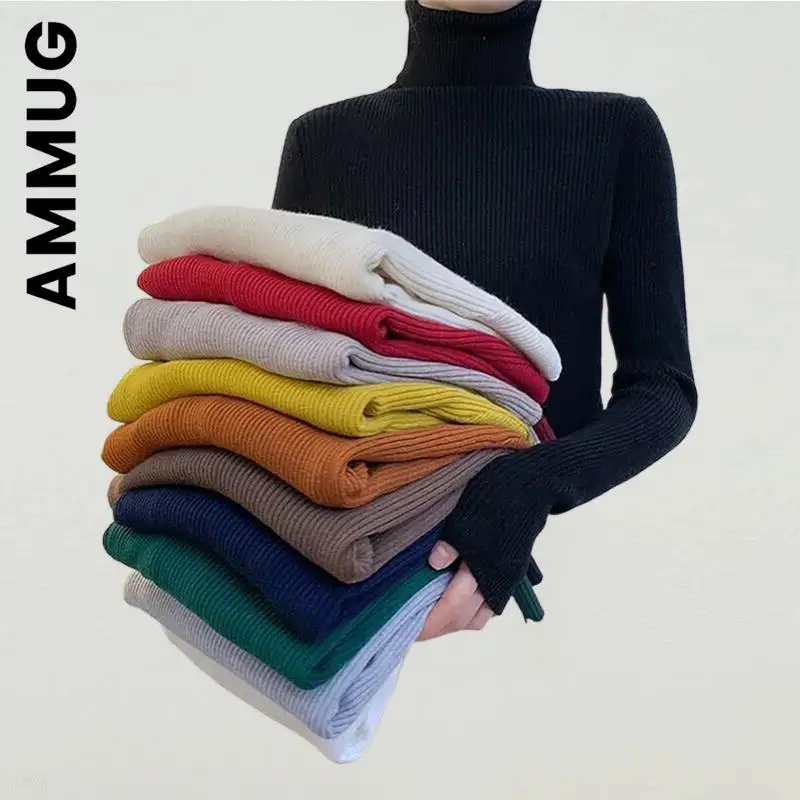 

Ammug Turtleneck Women Sweater Knitted New Chic Cheap Women's Jumper 2022 Long Sleeve Top Women Korean Soft Woman Female
