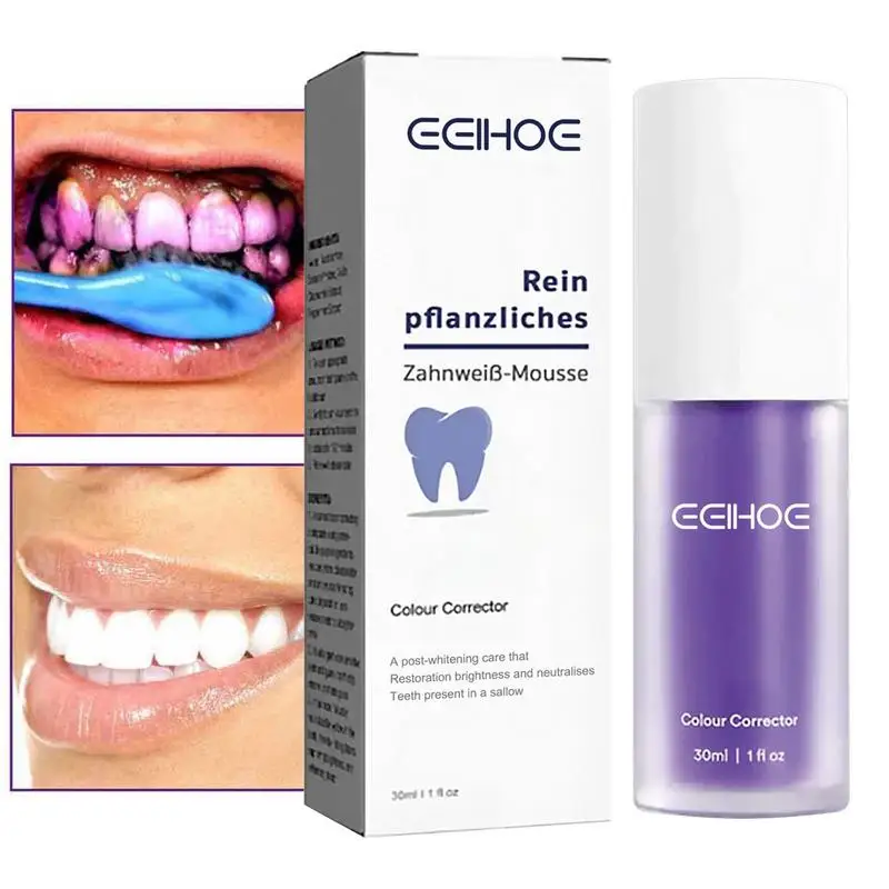 

Purple Toothpaste Color Corrector Effective Tooth Whitening Serum Bleaching Yellow Stain Teeth Brightening Paste Enamel Care