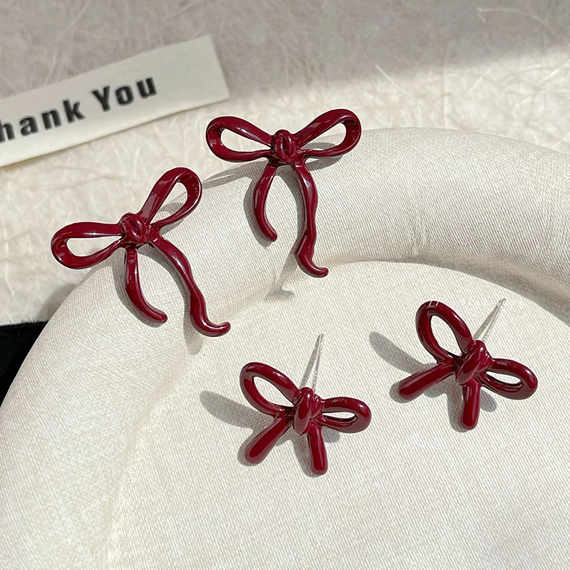 1 пара милых нежных мини-серьг-гвоздиков с красным бантом для женщин и девочек