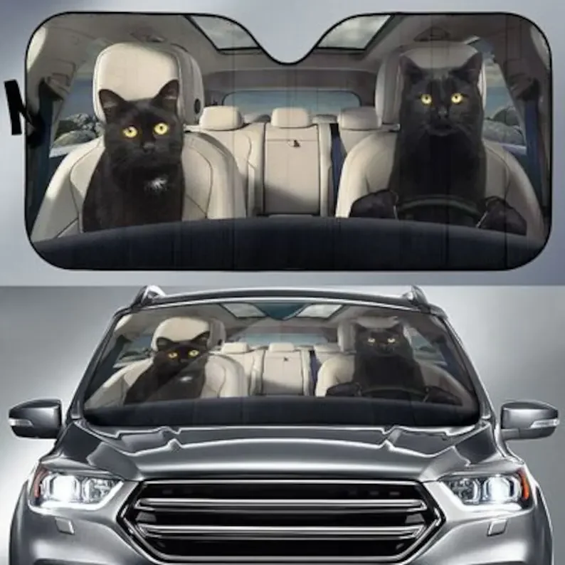 

Black Cats Safe And Driver Auto Sun Shade Car Accessories, Personalized Sunshade, Custom Animal Pattern Sunshade