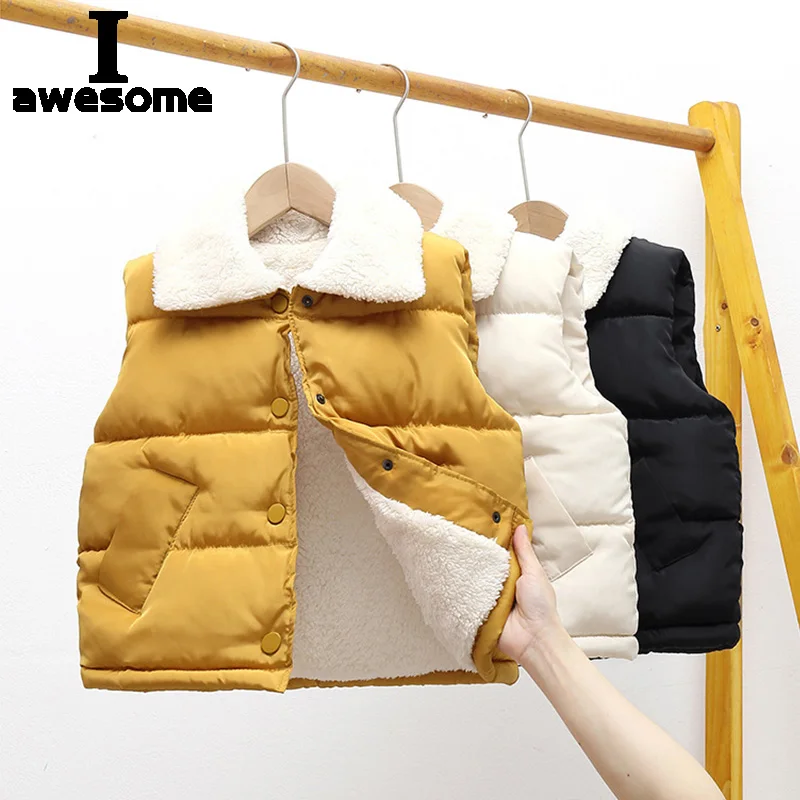 Купи Children Vest New Autumn Winter Sleeveless V-Neck Solid Thickening Casual Vest Baby Velvet Warm Kids Coat Down Cotton Wear out за 136 рублей в магазине AliExpress