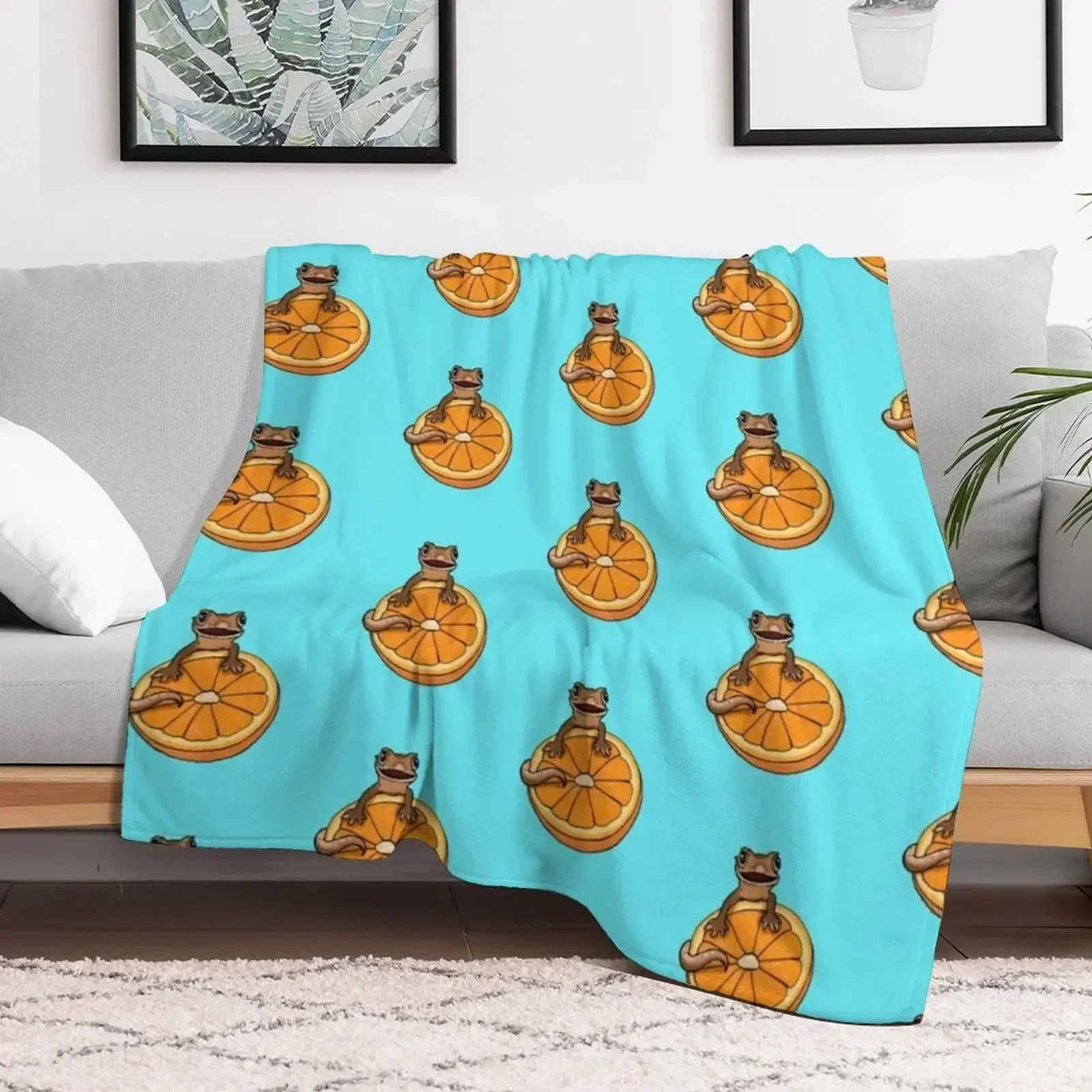 Crested Gecko and Orange Cute Happy Cresties Пледы для волос Винтажные одеяла
