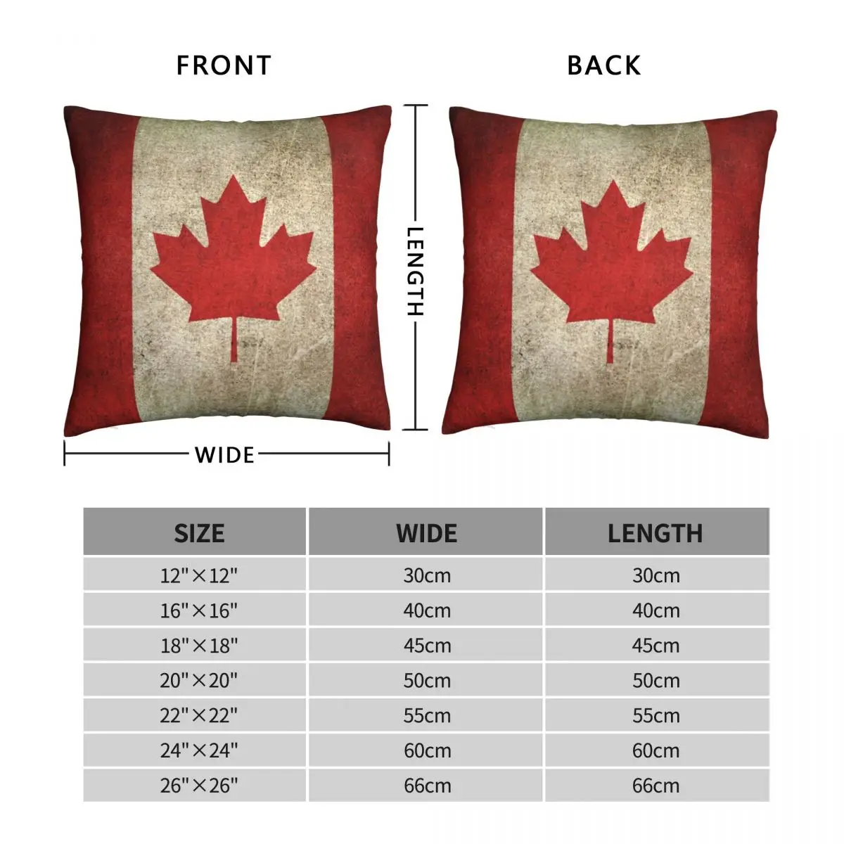 Антиношеный Состаренный квадратный чехол с флагом Канады из полиэстера льна