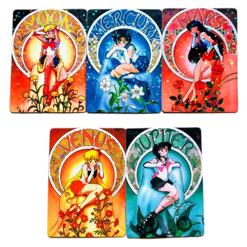 

5pcs/set Sailor Moon Animation Characters Five Fighters Tsukino Usagi Hino Rei Flash Card Classics Anime Collection Cards Toy