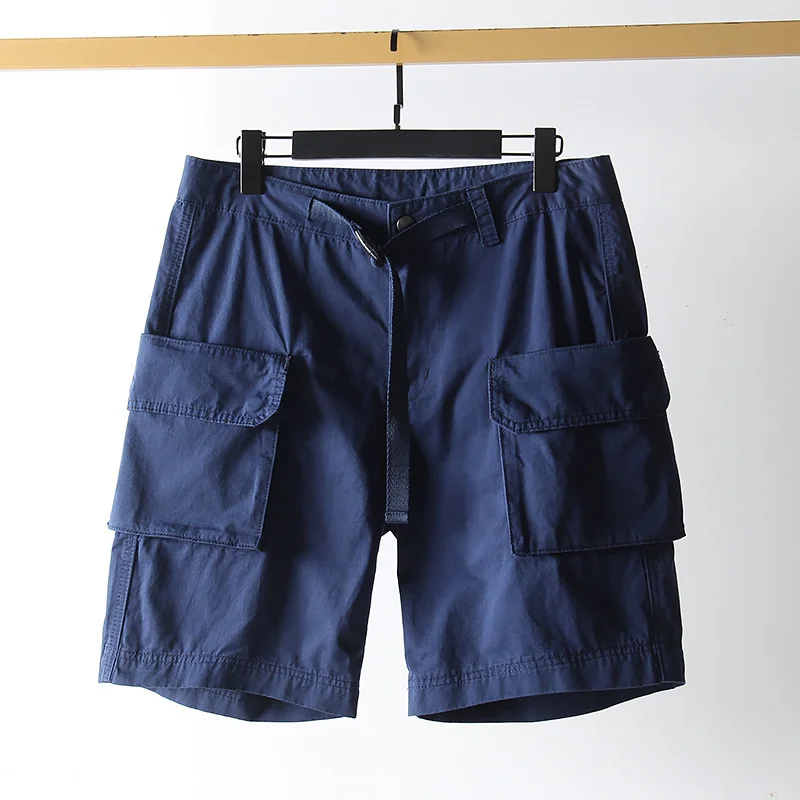 

Outdoor Tech Fabric Summer Washed Cotton Belted Men's Workwear Casual Multi Pocket Shorts Camp Hiking Trekking Tooling Overalls