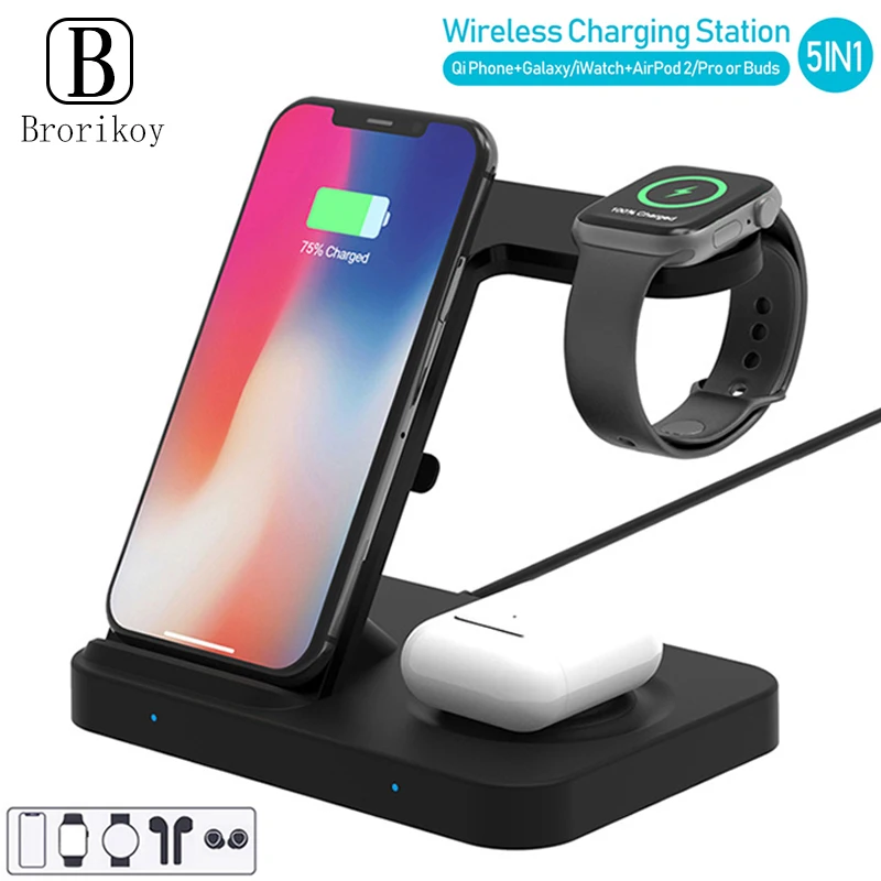 

5-in-1 wireless charging station for iPhone 11 12 13 14 Plus Pro Max XS Max for Apple Watch 5 4 3 2 fast wireless charging stand