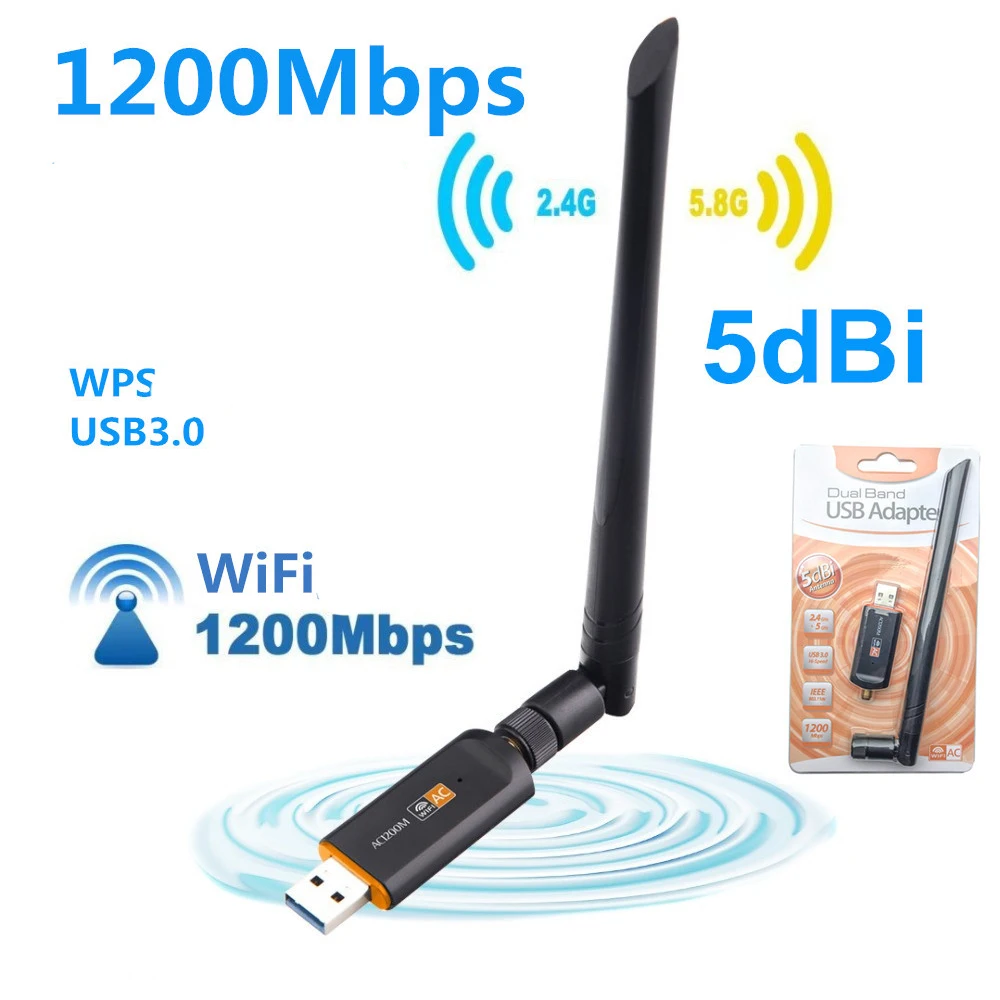 

1200Mbps 3.0 Usb Wifi Adapter Dual Band 2.4/ 5.8G Wireless Network Card Roteador Gigabit WiFi Receiver Transmitter for PC Laptop