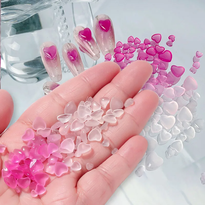 

100Pcs UV Light Sensitive Heart Nail Art Charms Part Light Color Changed Resin Rhinestone Stone Gem Nails 3D Crystal Accessories