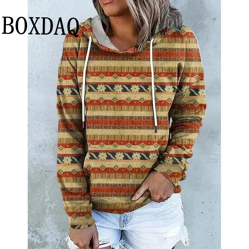 Осенне-зимние толстовки в этническом стиле с 3D принтом женские уличные топы