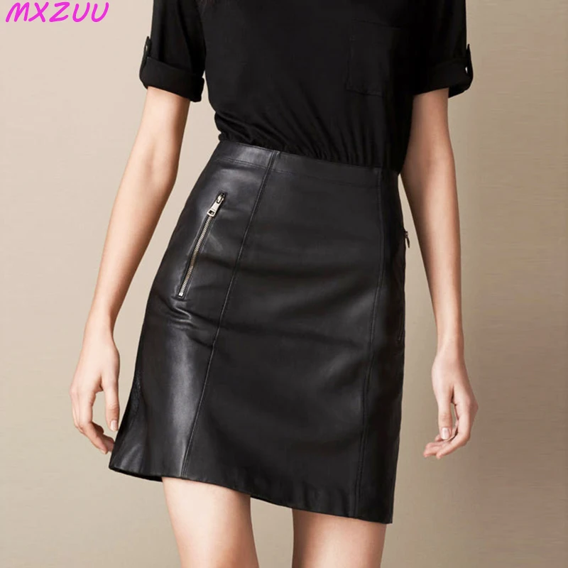 

Sheepskin Leather Skirt Mini Saias Femininas High Waist Slim A-line Short Flada Negra Mujer Light Mature Versatile Wrap Hip Jupe