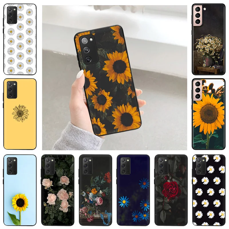 

Retro Daisy Rose Flower Leaves Silicon Phone Case for Samsung S22 A53 S21 FE S20 Ultra Thin Galaxy S10 S9 S8 Plus S7 Matte Cover