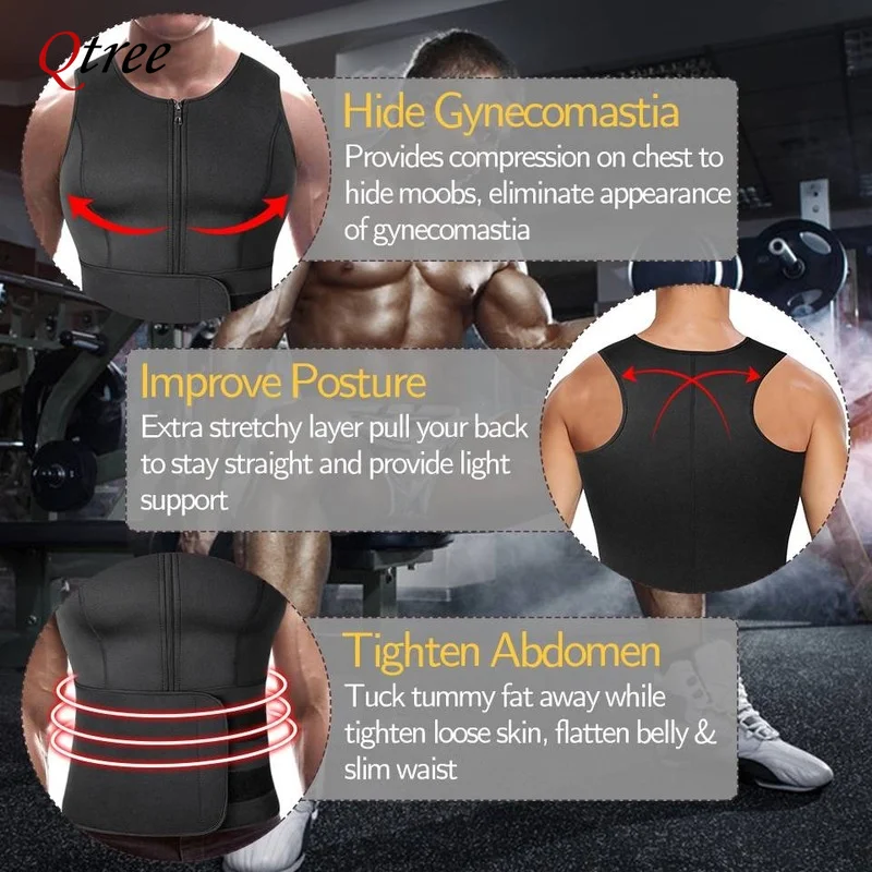 Men Waist Trainer Slimming Vest Sauna Sweat Compression Workout Shirts Fat Burner Stomach Slim Body Shaper Weight Loss Suit