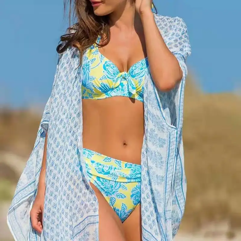 

2022 Summer Sexy Swimsuit Women High Waist Bikini Flowers Swimwear Female Bandage Bikini Set Biquini Bathing Suit Women