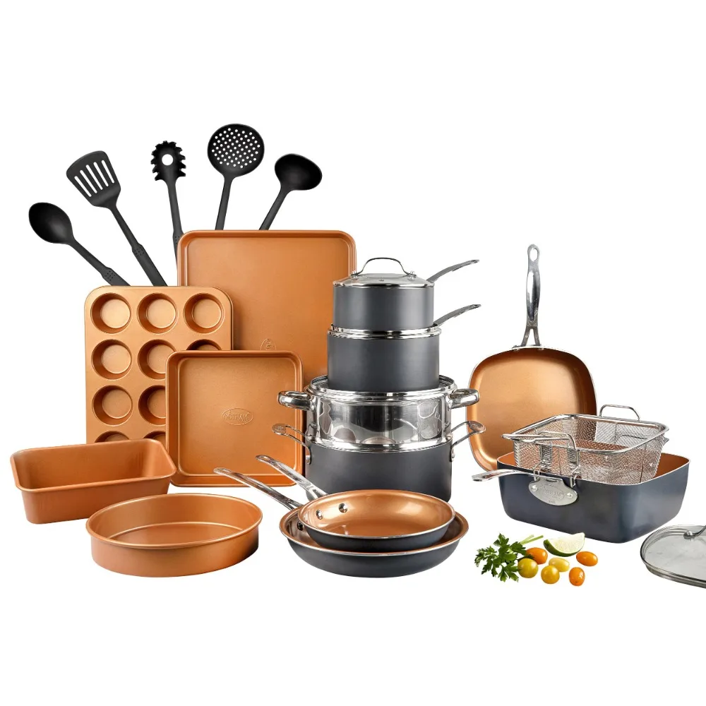 

Kitchen-in-a-box 25 Piece Cookware Set, Non-stick Pots & Pans with Utensils, Graphite/Copper Cooking Pot