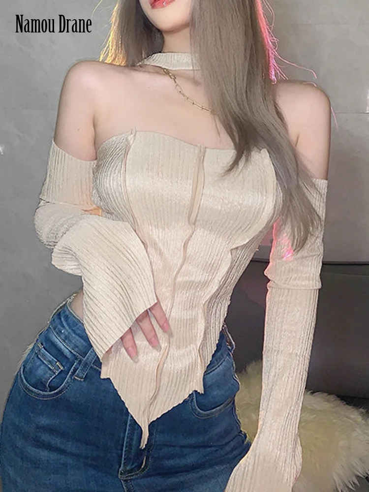 

Женский свитер с длинным рукавом Namou Drane, летний Асимметричный свитер с длинным рукавом и открытым плечом, 2022