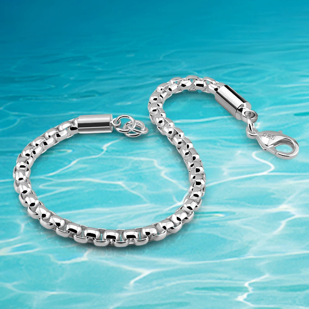 

Popular Men's Bracelet 925 Sterling Silver Bracelet for Men Personality Box Chain 4MM Cool Men Gift Party Accessories