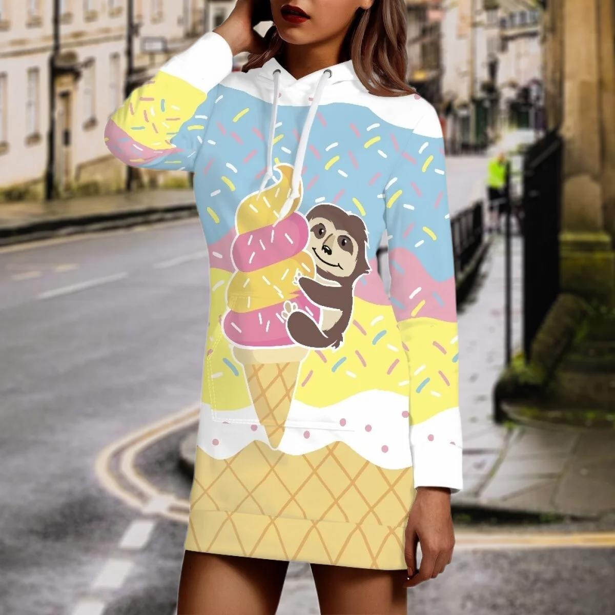 

Женское Повседневное платье-пуловер с капюшоном и длинным рукавом