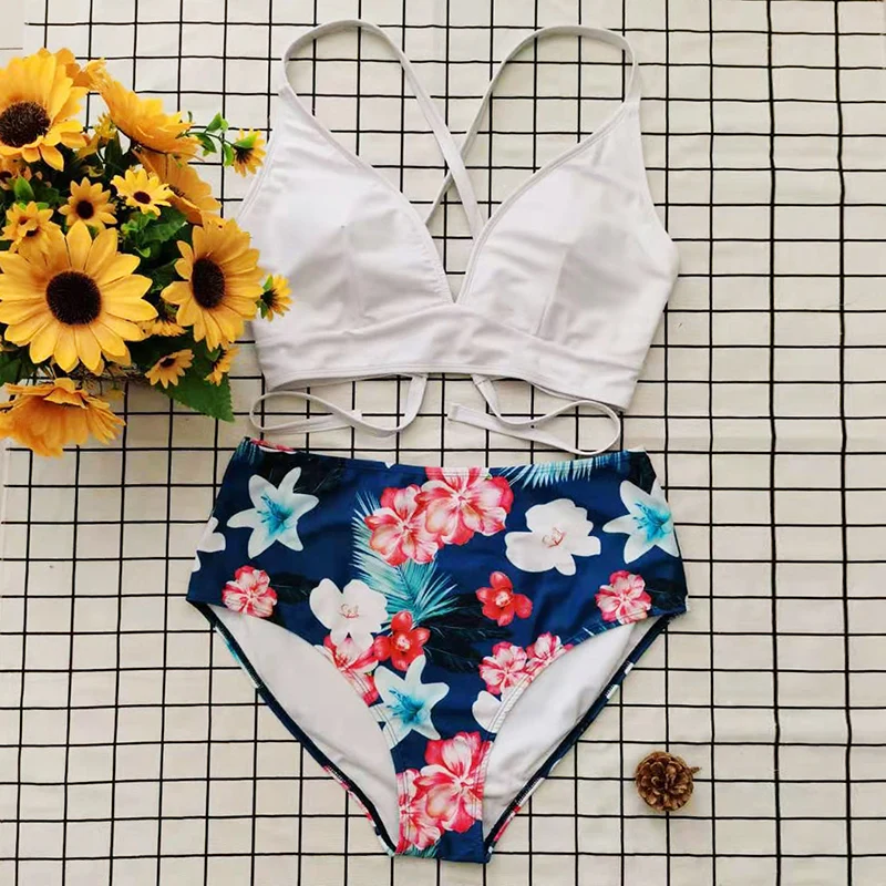 Комплект бикини с высокой талией женский купальник из 2 предметов большие