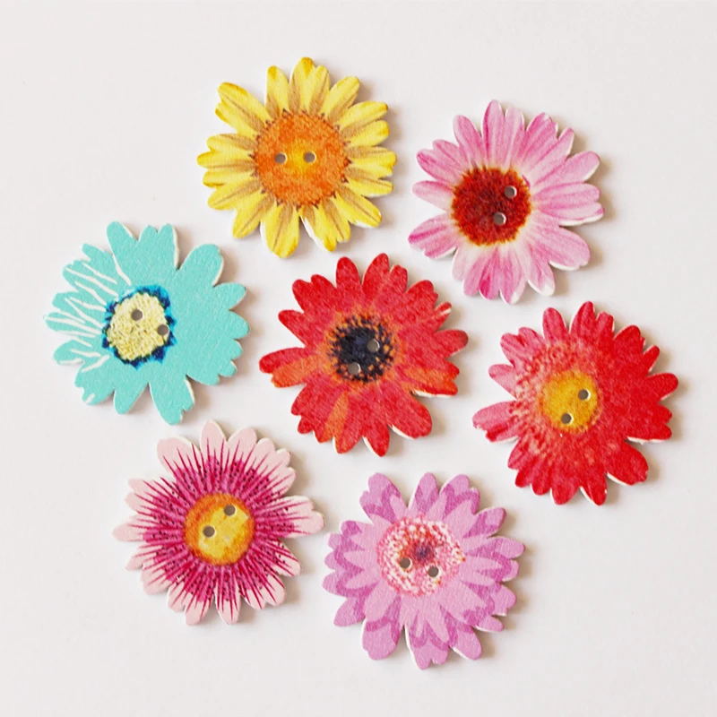 

36MM Wooden Daisy Sewing Buttons Colorful Sunflowers Two Holes Crafting Buttons Creative Shirt Button for Scrapbook