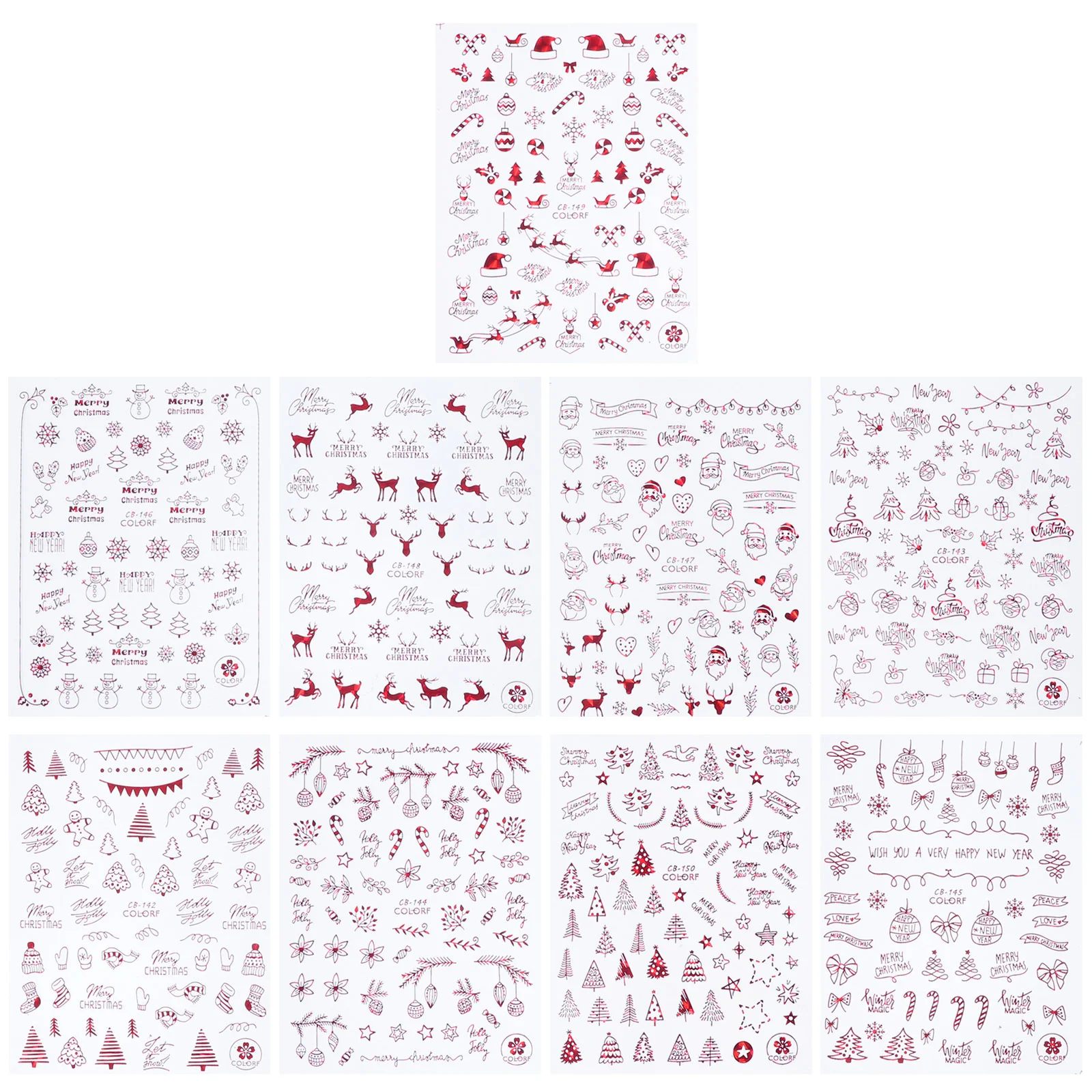 

Sheets Christmas Nail Stickers 3D Self- Adhesive Red Nail Stickers Reindeer Santa Claus Nail Decals Manicure Decoration for