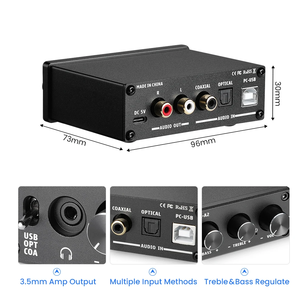 Фото Аудио-декодер A2 Mini Stereo USB для игр, усилитель для наушников, конвертер-адаптер для настольных активных колонок №2