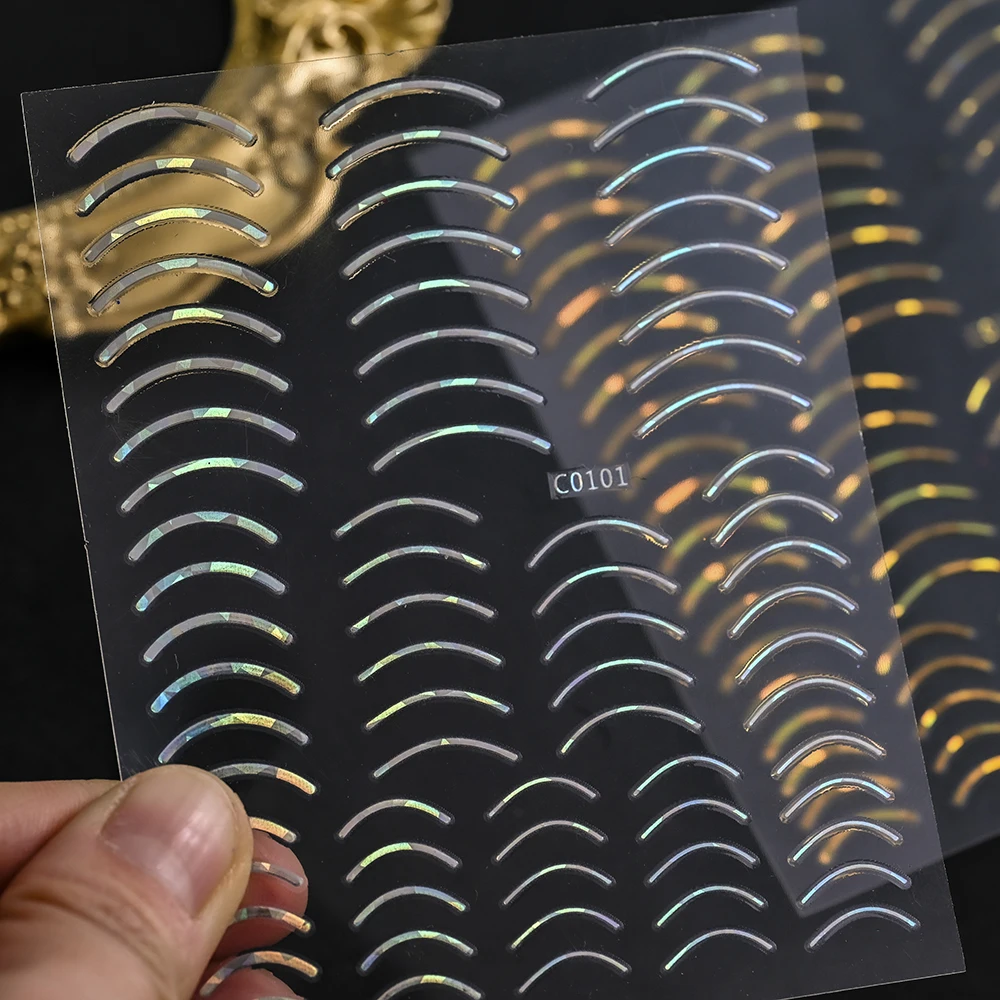 

Silver Gold French Lines Stripe 3D Nail Sticker Set Geometric Waved Star Heart Self Adhesive Slider Rose Gold Metal Stripe Decal