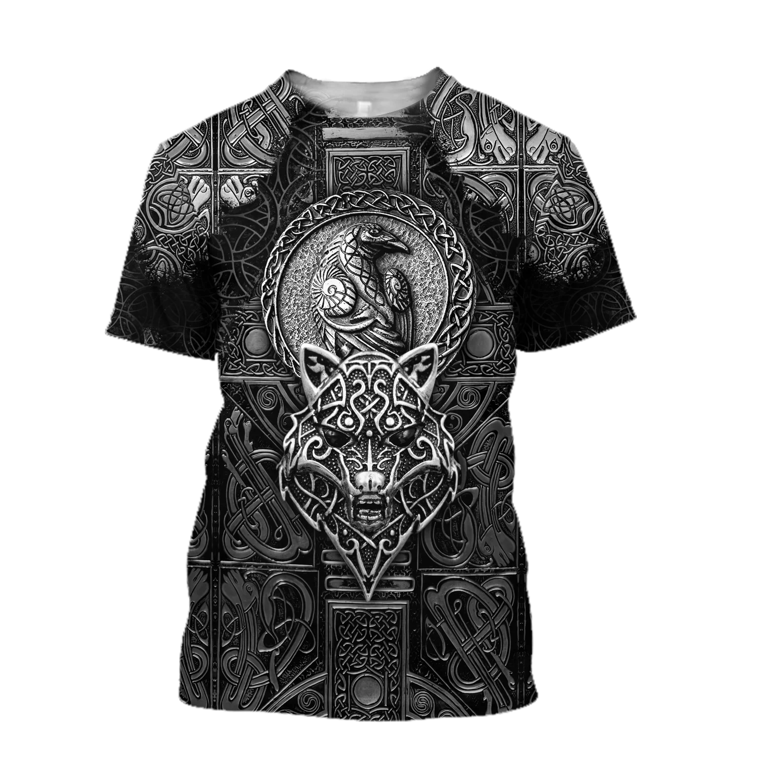 Футболка мужская дышащая модная рубашка с 3D принтом вороны тату символа уличные