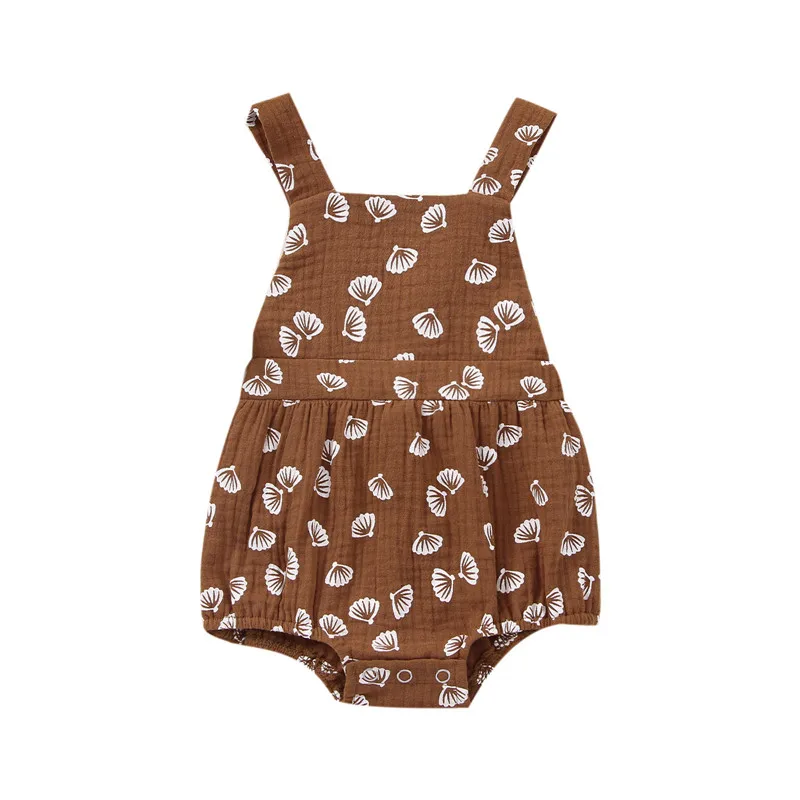 

Baby Romper Shell Printing Casual Sweet Outfits Square Collar Backless Sleeveless Straps Bandage Bodysuit for Infant Boys Girls