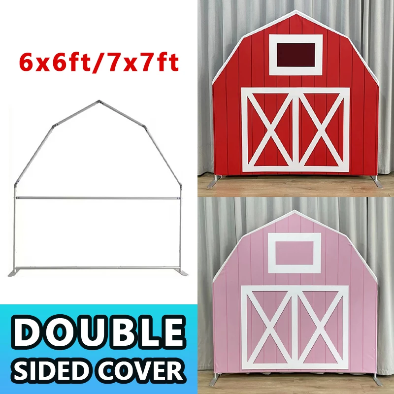 Barn Arch Party Stand Double Sided Printed House Backdrop Customizable Cover for Farm Baby Shower Birthday Decorations