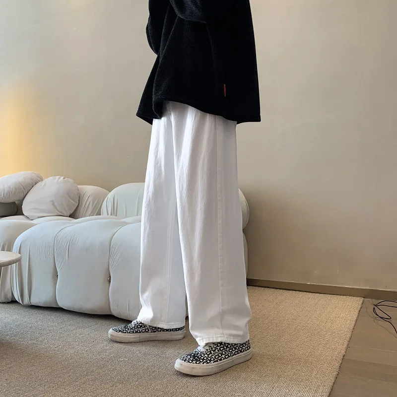 Spring and Summer New Solid Color Jeans Men's Korean Straight Loose Loose Wide-leg Pants Streetwear Men White Black Blue джинсы
