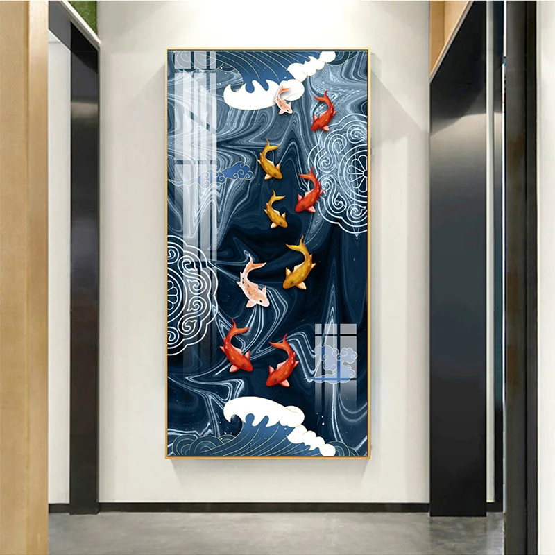 Фэн-шуй счастливая Картина на холсте кои девять рыб плакаты и принты современный