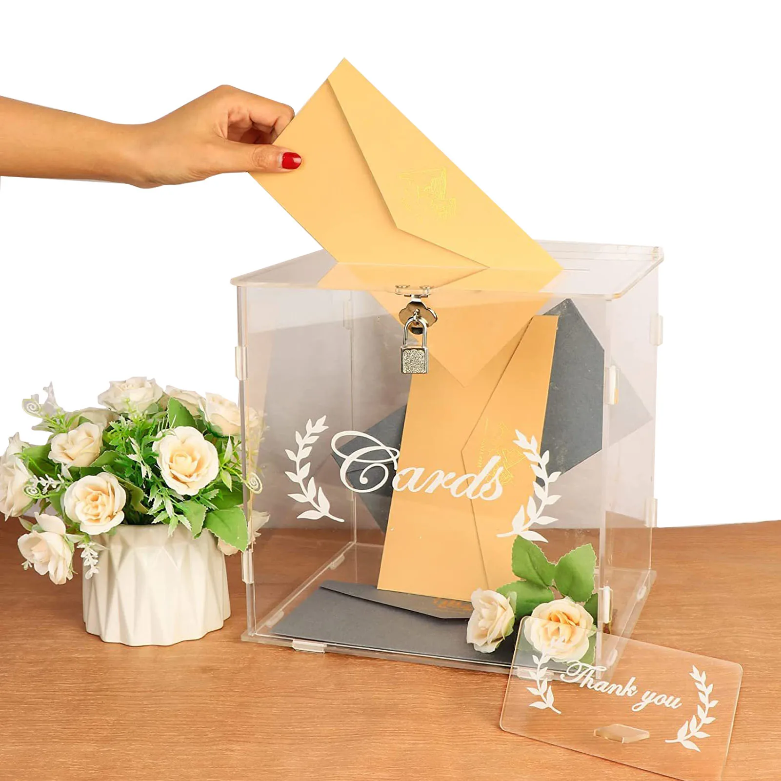 

Acrylic Wedding Card Box Decorative Wedding Card Box Clear Card Box Large Letter Envelope Boxes With Lock And Slot For Reception