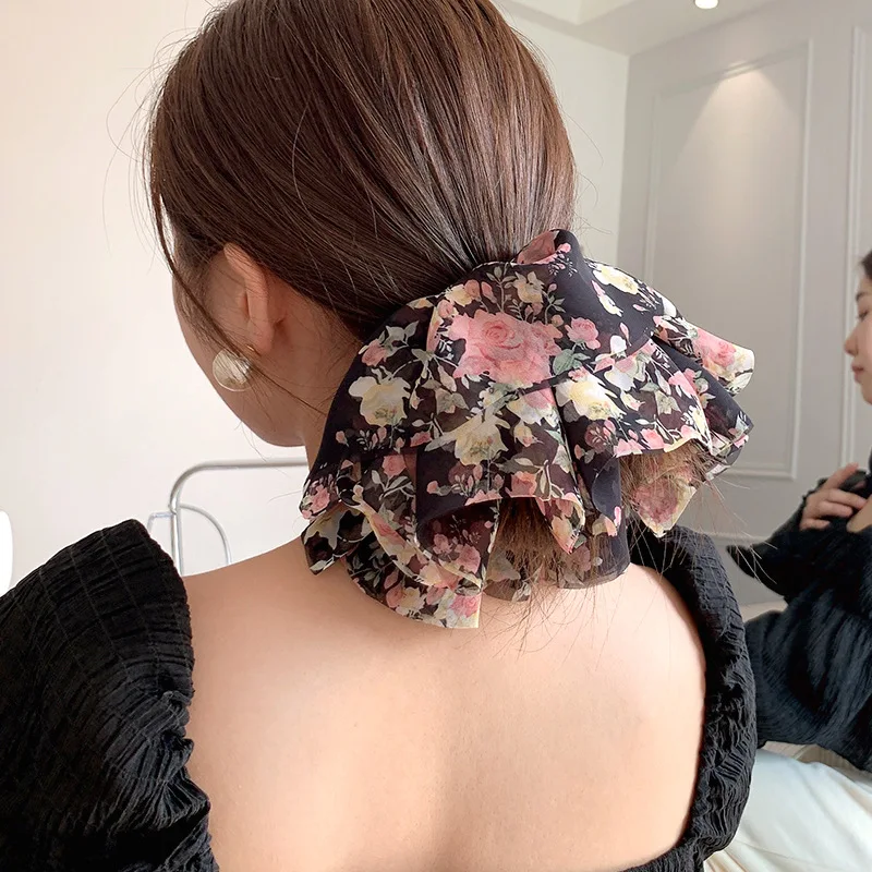 

Retro Oversized Sweet Flower Large Intestine Hair Ring Plaid Pig Intestine Ring Wild Girls Headbands Hair Accessories Wholesale