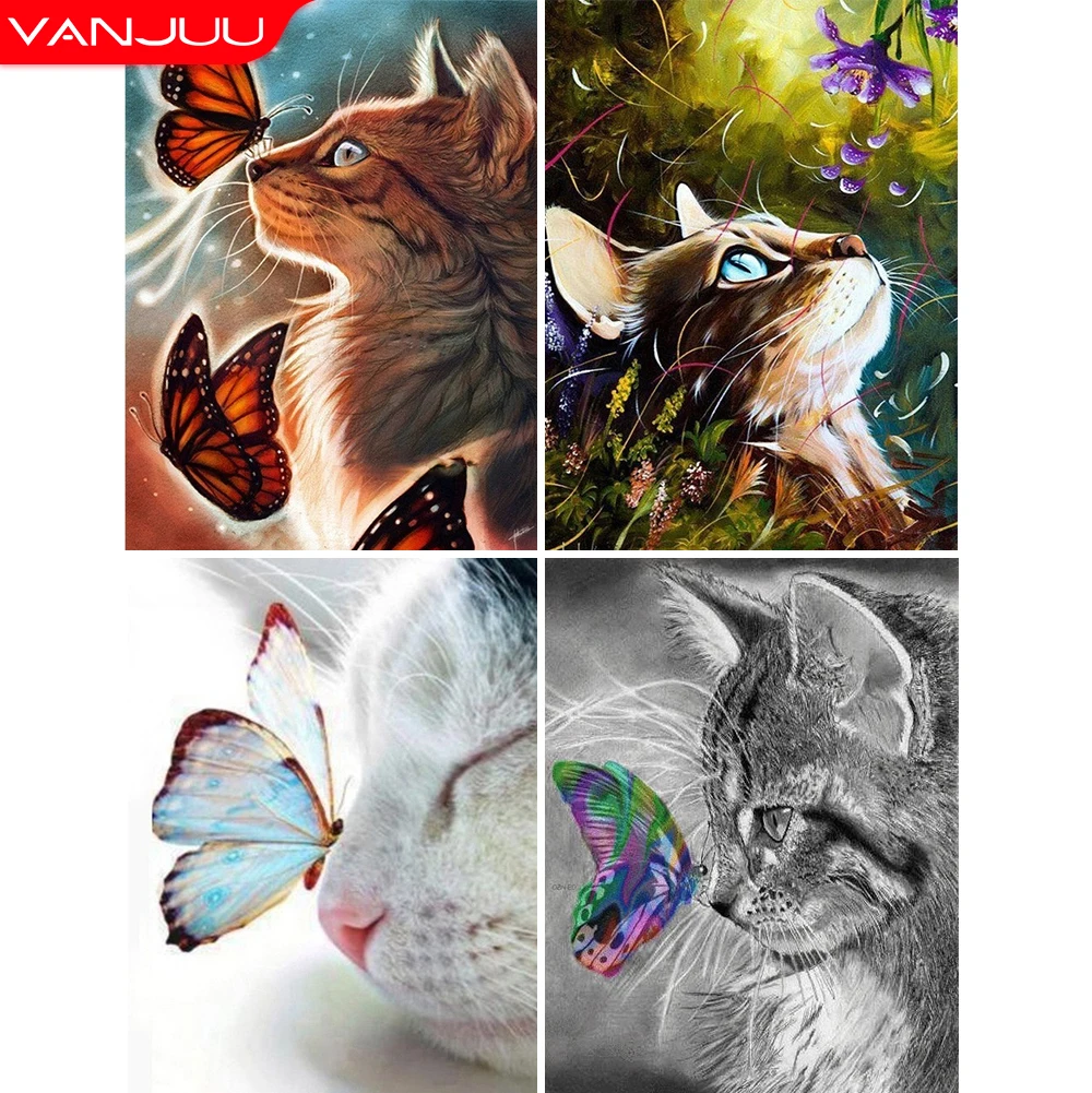 

5D Diamond Painting Cat Butterfly Diamond Mosaic DIY Full Square/round Animal Rhinestone Pictures Handmade Home Decor