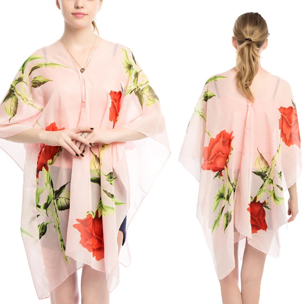 

Elegant Women Chiffon Scarf Cover Up Floral Printing Pareo Sarong Dress 6 Ways To Wear Beach Women Scarves Beach Saida De Praia