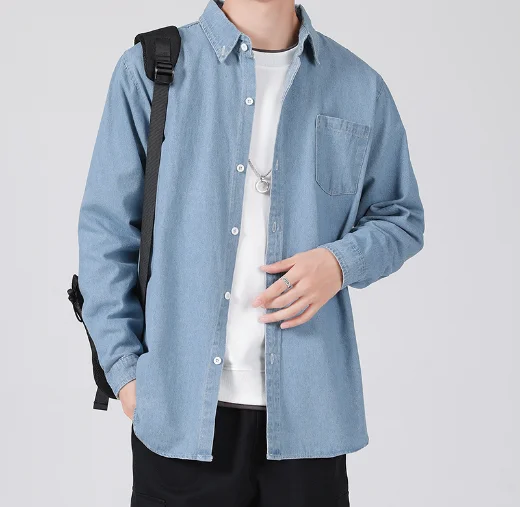 

Мужская джинсовая рубашка с длинным рукавом, мягкая хлопковая джинсовая рубашка в ковбойском стиле, размеры до 4XL, Мужская Однотонная рубашка с карманами, топы, мужская рубашка