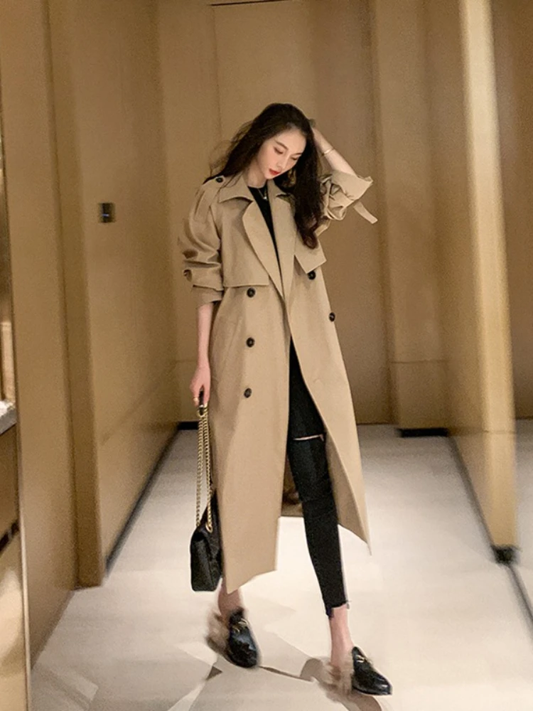 Autumn Winter Women's Medium Length Knee Length Loose Casual Fashion Coats Korean Fashion Trench Coats Fall Outfits Women Tops
