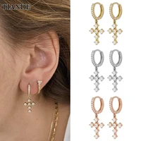 tiande silver color gold plated cross dangle earrings for women zircon piercing hoop drop earring 2022 fashion jewelry wholesale