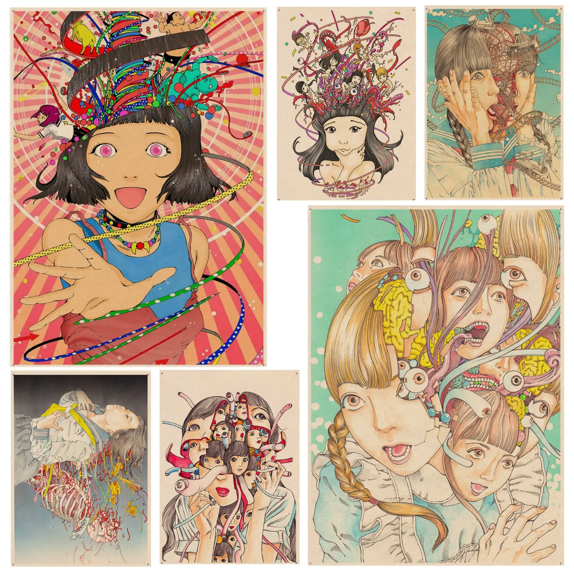 

Shintaro Kago Horror Comic Series Classic Movie Posters Wall Art Retro Posters For Home Stickers Wall Painting
