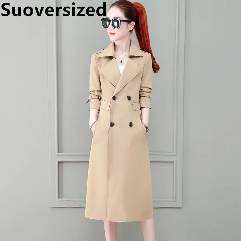 

Women's Mid-length Khaki Windbreaker Coats Spring Fall Korean Casual Streetwear Trench Loose Chic Vintage Long Overcoat New