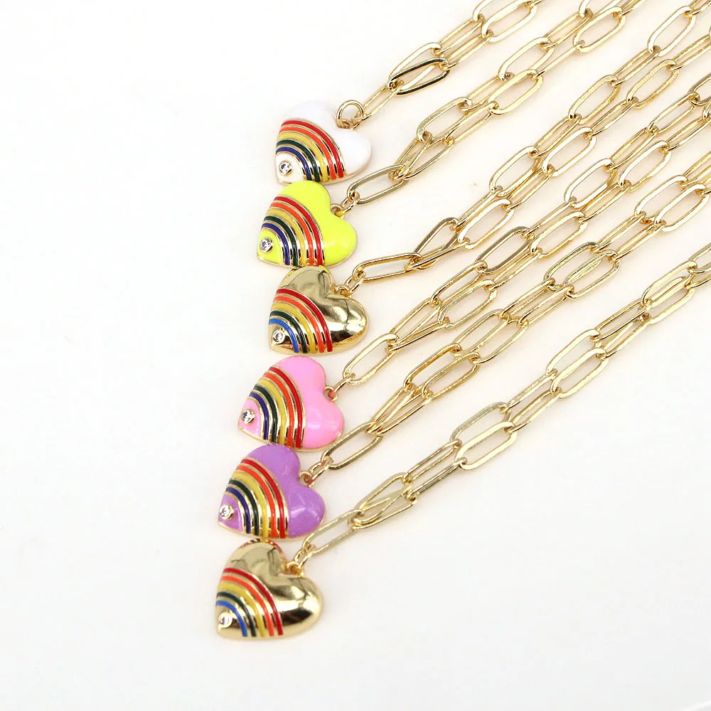 

Dainty Enamel Heart Pendant Necklace Trendy Heart Shape CZ Zircon Collares Mujer 2022 Fashion Jewelry