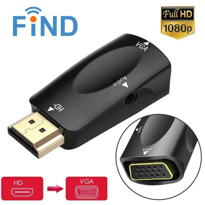 

3.5 Mm Jack Audio HD 1080P For PC Laptop TV Box Display Projector HDMI-compatible Male To VGA Famale Converter Adapter