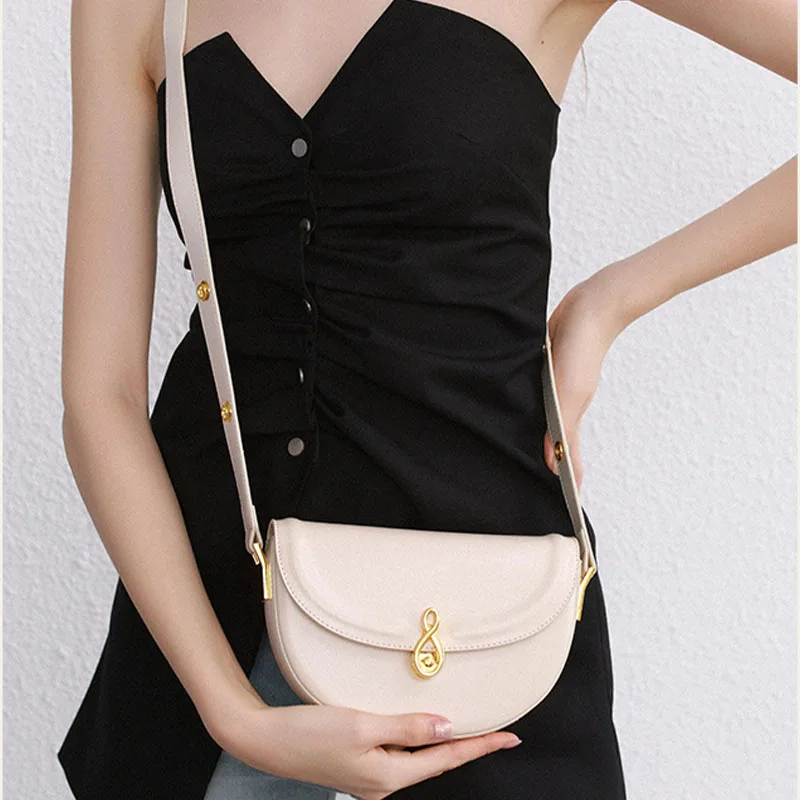 Vintage Genuine Leather Saddle Lady Underarm Bag Versatile Women's Shoulder Bag 2023 New Designer Shopping purses and handBags