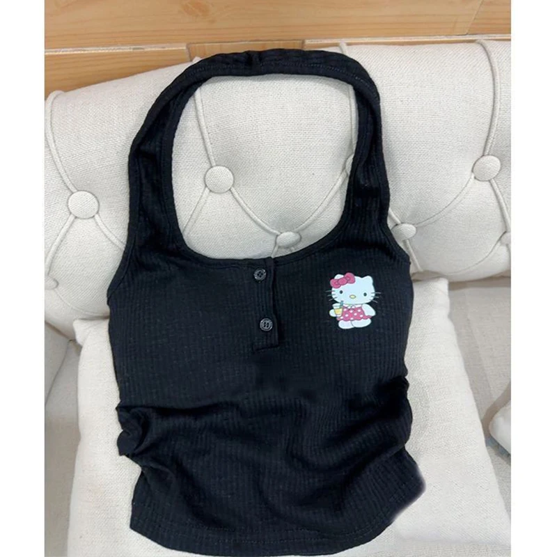 

Hello Kitty Halterneck Camisole Sanrio Anime Cartoon Student Kawaii Sweet and Spicy Print Hot Girl Spring and Summer Tops Gift