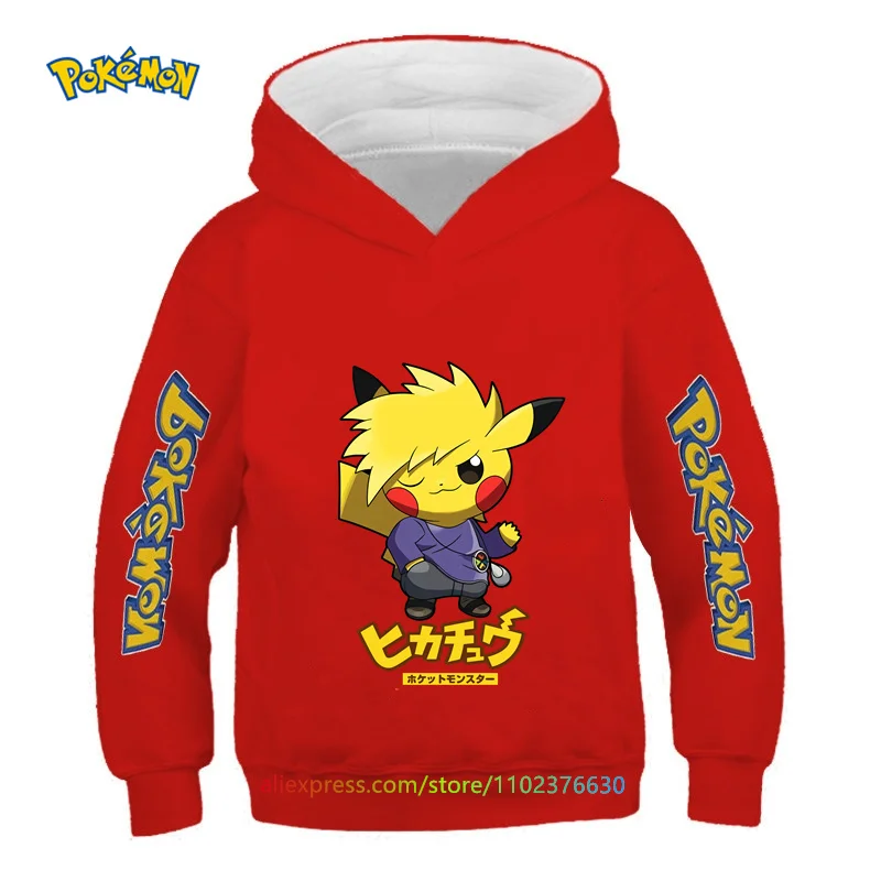 

Детская толстовка с капюшоном, покемон Пикачу, детская одежда, Осенний Детский свитер с принтом покемонов, пуловер для девочек и мальчиков