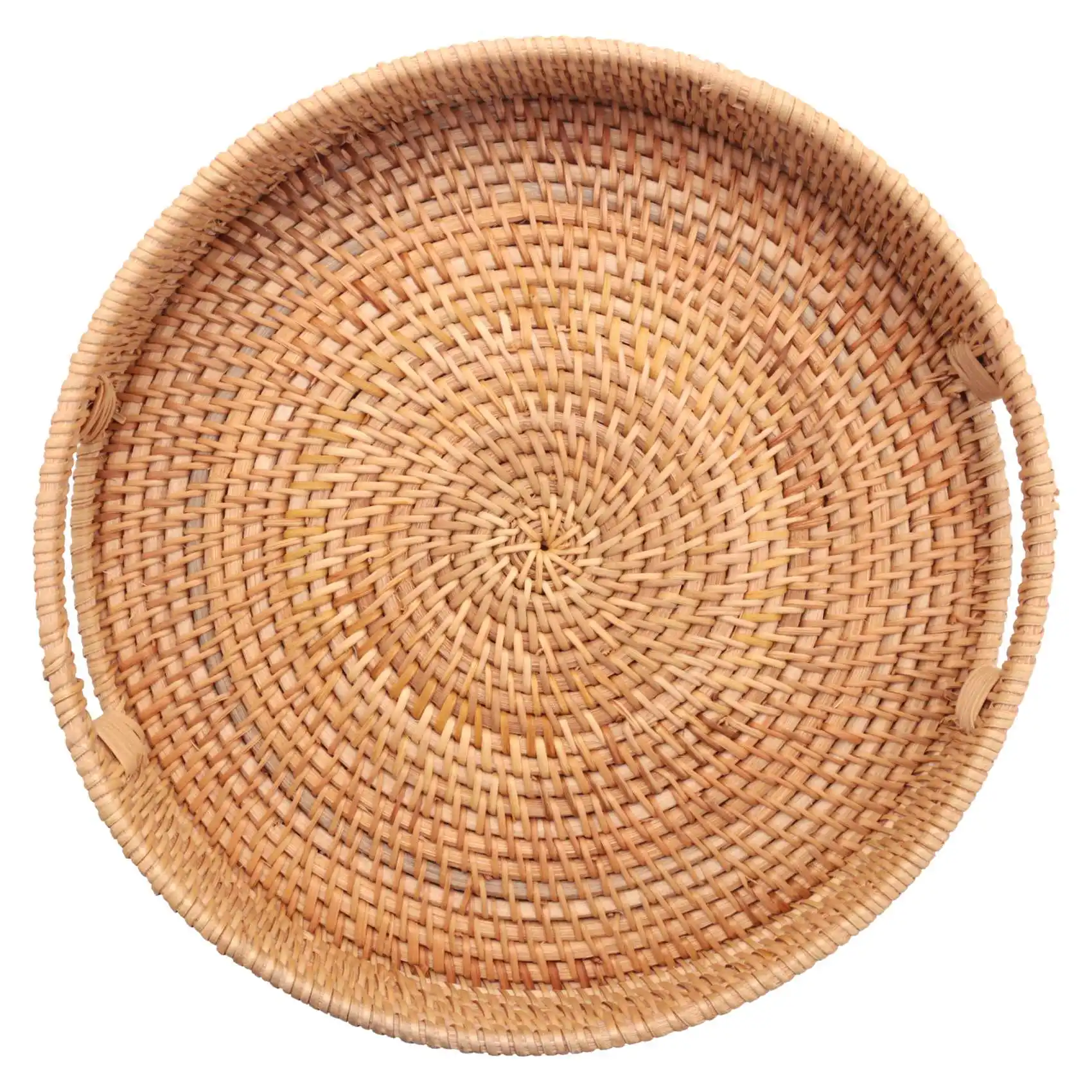 

Round Rattan Woven Serving Tray with Handles Ottoman Tray for Breakfast, Drinks, Snack for Coffee Table, Home Decorative