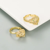 fashion gold color metal white zircon leopard head open ring punk vintage adjustable ring for women party jewelry gift